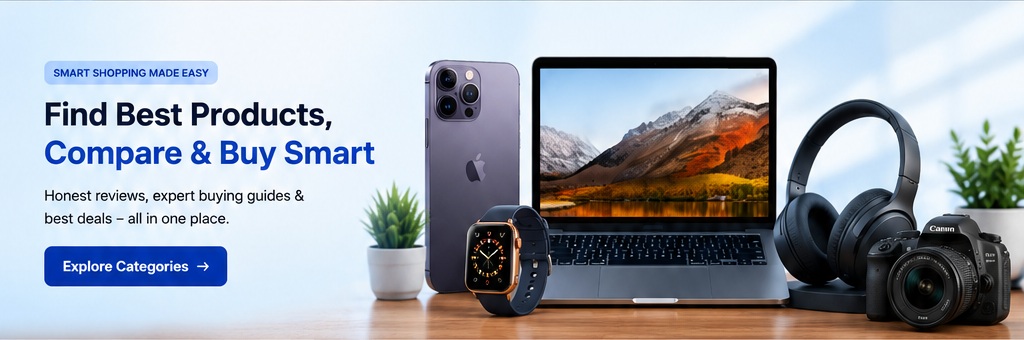 Smart shopping with phones, laptop, headphones, smartwatch and camera